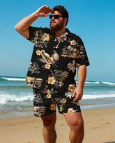 Hawaiian Vacation Style Men's Plus Size Pockets Shirt Shorts Suit